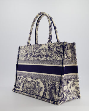 Christian Dior Medium Book Tote in Blue & Ecru Toile De Jouy Sauvage Embroidery RRP £2500