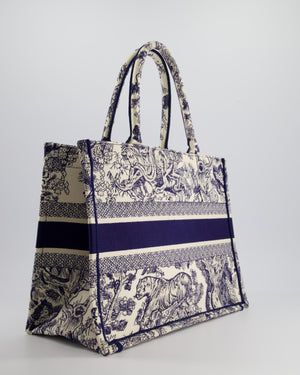 Christian Dior Medium Book Tote in Blue & Ecru Toile De Jouy Sauvage Embroidery RRP £2500