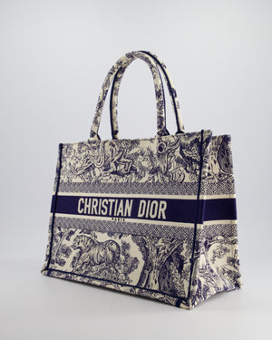 Christian Dior Medium Book Tote in Blue & Ecru Toile De Jouy Sauvage Embroidery RRP £2500