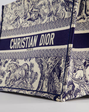 Christian Dior Medium Book Tote in Blue & Ecru Toile De Jouy Sauvage Embroidery RRP £2500