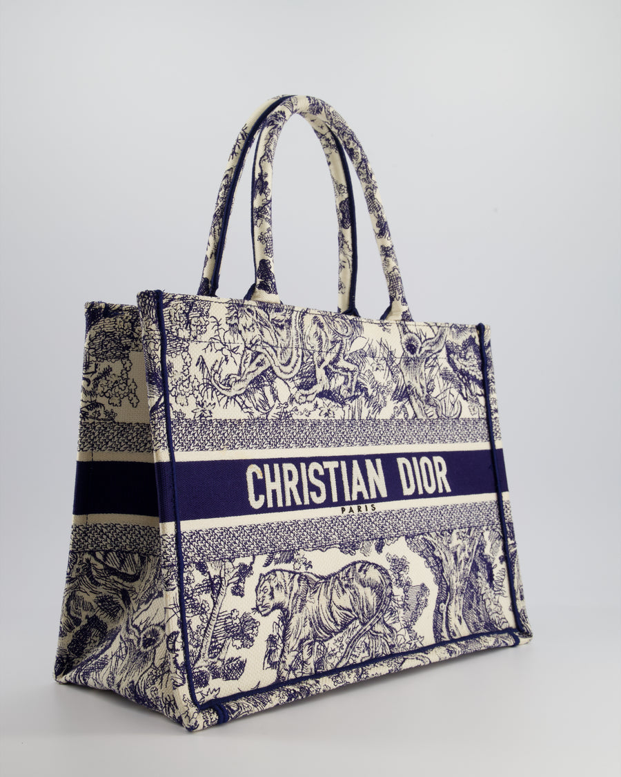 Christian Dior Medium Book Tote in Blue & Ecru Toile De Jouy Sauvage Embroidery RRP £2500