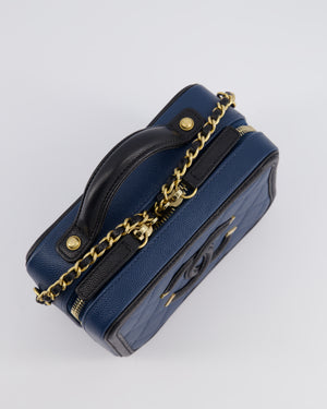 Chanel Navy and Black Small CC Vanity Case Bag in Caviar Leather with Brushed Gold Hardware