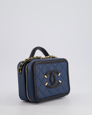 Chanel Navy and Black Small CC Vanity Case Bag in Caviar Leather with Brushed Gold Hardware