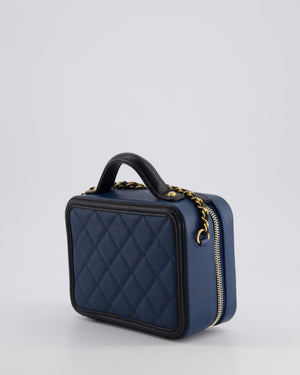 Chanel Navy and Black Small CC Vanity Case Bag in Caviar Leather with Brushed Gold Hardware