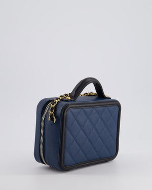 Chanel Navy and Black Small CC Vanity Case Bag in Caviar Leather with Brushed Gold Hardware