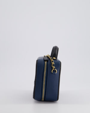 Chanel Navy and Black Small CC Vanity Case Bag in Caviar Leather with Brushed Gold Hardware