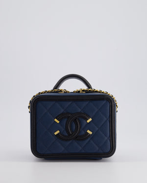 Chanel Navy and Black Small CC Vanity Case Bag in Caviar Leather with Brushed Gold Hardware