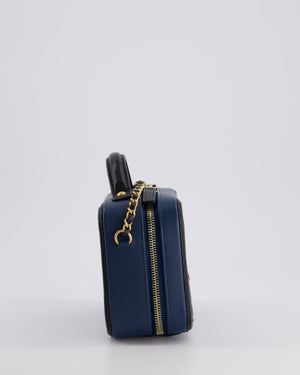 Chanel Navy and Black Small CC Vanity Case Bag in Caviar Leather with Brushed Gold Hardware