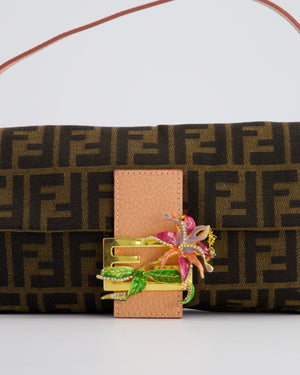 *COLLECTOR'S* Fendi Brown Zucca Monogram Vintage Baguette Bag in Fabric with Pink Leather Strap &amp; Gold Hardware