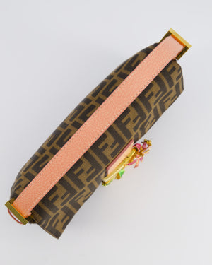 *COLLECTOR'S* Fendi Brown Zucca Monogram Vintage Baguette Bag in Fabric with Pink Leather Strap &amp; Gold Hardware