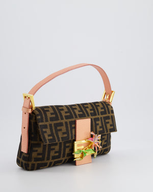 *COLLECTOR'S* Fendi Brown Zucca Monogram Vintage Baguette Bag in Fabric with Pink Leather Strap &amp; Gold Hardware