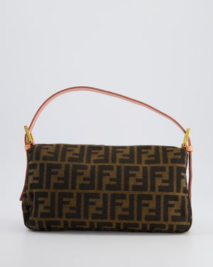 *COLLECTOR'S* Fendi Brown Zucca Monogram Vintage Baguette Bag in Fabric with Pink Leather Strap &amp; Gold Hardware