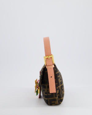 *COLLECTOR'S* Fendi Brown Zucca Monogram Vintage Baguette Bag in Fabric with Pink Leather Strap &amp; Gold Hardware