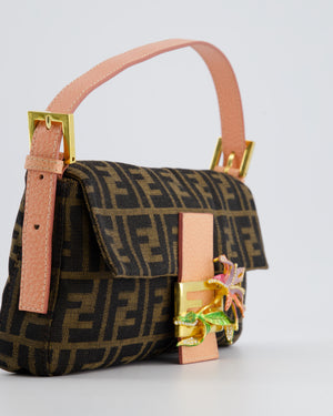 *COLLECTOR'S* Fendi Brown Zucca Monogram Vintage Baguette Bag in Fabric with Pink Leather Strap &amp; Gold Hardware