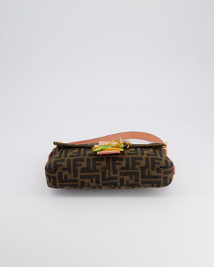 *COLLECTOR'S* Fendi Brown Zucca Monogram Vintage Baguette Bag in Fabric with Pink Leather Strap &amp; Gold Hardware