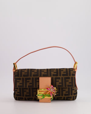 *COLLECTOR'S* Fendi Brown Zucca Monogram Vintage Baguette Bag in Fabric with Pink Leather Strap &amp; Gold Hardware