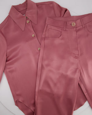 Nanushka Blush Pink Satin Shirt and Trouser Set Size XS (UK 6)