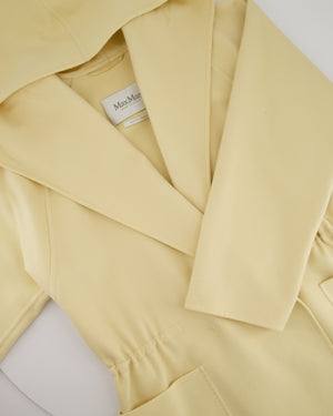 Max Mara Pale Yellow Hooded Wool Coat With Drawstring Waist Detail Size IT 42 (UK 10)