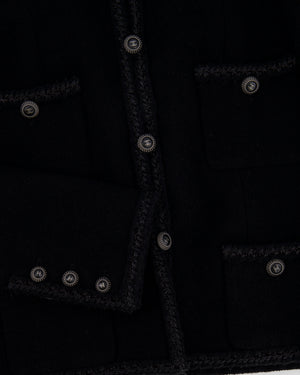 Chanel Black Tweed Jacket with Silver CC Buttons and Pocket Details Size FR 38 (UK 10)