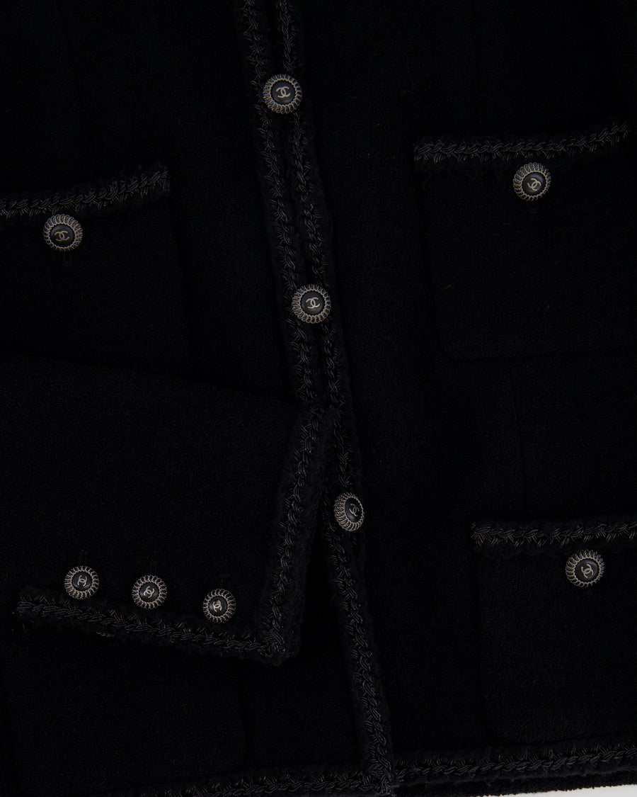 Chanel Black Tweed Jacket with Silver CC Buttons and Pocket Details Size FR 38 (UK 10)