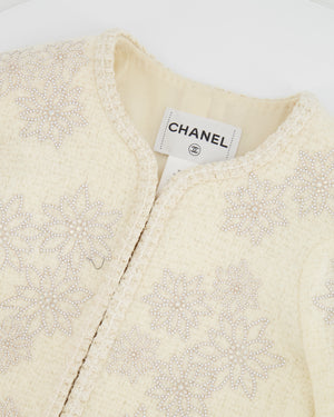 Chanel 15A Paris-Salzburg Cream Tweed Jacket with Sequin Embellished Edelweiss and Pearl Buttons Size FR 36 (UK 8)