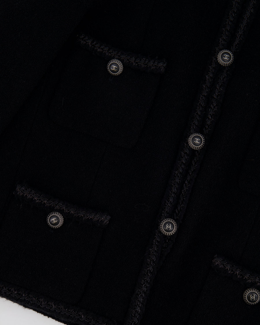 Chanel Black Tweed Jacket with Silver CC Buttons and Pocket Details Size FR 38 (UK 10)