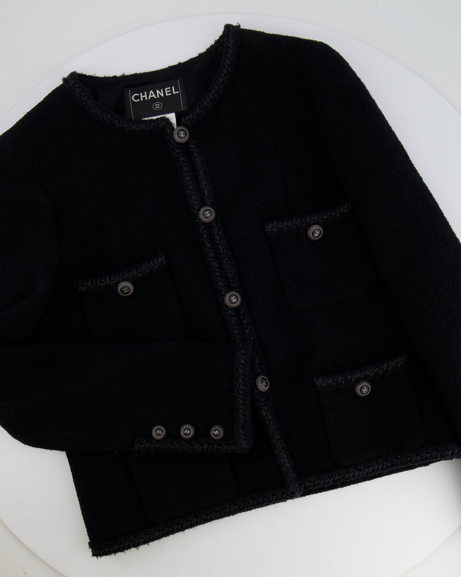 Chanel Black Tweed Jacket with Silver CC Buttons and Pocket Details Size FR 38 (UK 10)