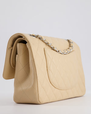 Chanel Beige Medium Classic Double Flap in Caviar Leather with Silver Hardware