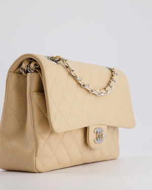 Chanel Beige Medium Classic Double Flap in Caviar Leather with Silver Hardware