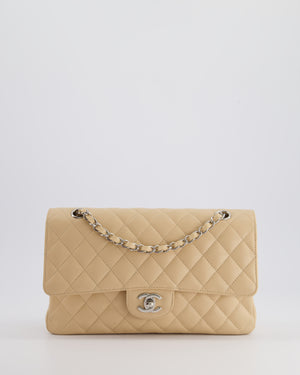 Chanel Beige Medium Classic Double Flap in Caviar Leather with Silver Hardware