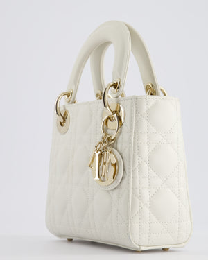 *HOT* Christian Dior Mini Lady Dior Bag in Latte White Cannage Lambskin Leather with Champagne Gold Hardware