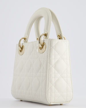 *HOT* Christian Dior Mini Lady Dior Bag in Latte White Cannage Lambskin Leather with Champagne Gold Hardware