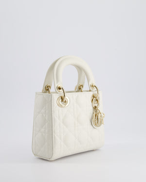 *HOT* Christian Dior Mini Lady Dior Bag in Latte White Cannage Lambskin Leather with Champagne Gold Hardware