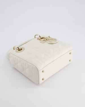 *HOT* Christian Dior Mini Lady Dior Bag in Latte White Cannage Lambskin Leather with Champagne Gold Hardware