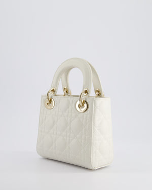 *HOT* Christian Dior Mini Lady Dior Bag in Latte White Cannage Lambskin Leather with Champagne Gold Hardware