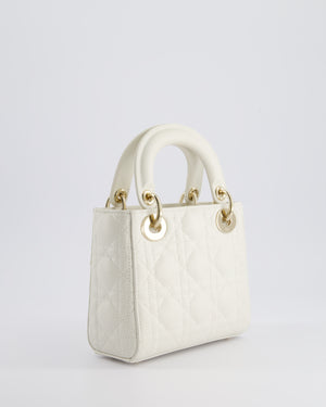 *HOT* Christian Dior Mini Lady Dior Bag in Latte White Cannage Lambskin Leather with Champagne Gold Hardware