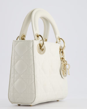 *HOT* Christian Dior Mini Lady Dior Bag in Latte White Cannage Lambskin Leather with Champagne Gold Hardware