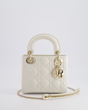 *HOT* Christian Dior Mini Lady Dior Bag in Latte White Cannage Lambskin Leather with Champagne Gold Hardware