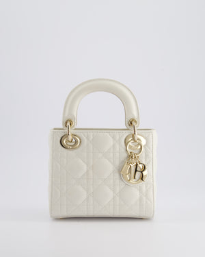 *HOT* Christian Dior Mini Lady Dior Bag in Latte White Cannage Lambskin Leather with Champagne Gold Hardware