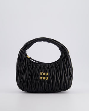 Miu Miu Small Black Wander Matelassé Nappa Leather Hobo Bag with Gold Hardware RRP £1,930