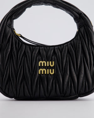 Miu Miu Small Black Wander Matelassé Nappa Leather Hobo Bag with Gold Hardware RRP £1,930