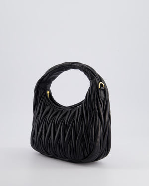 Miu Miu Small Black Wander Matelassé Nappa Leather Hobo Bag with Gold Hardware RRP £1,930