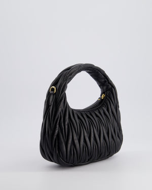 Miu Miu Small Black Wander Matelassé Nappa Leather Hobo Bag with Gold Hardware RRP £1,930