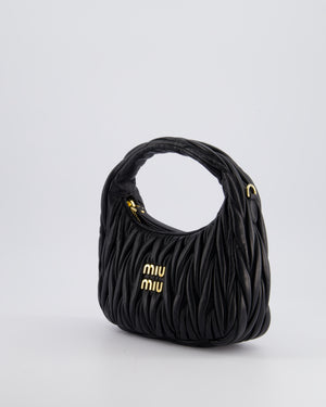 Miu Miu Small Black Wander Matelassé Nappa Leather Hobo Bag with Gold Hardware RRP £1,930