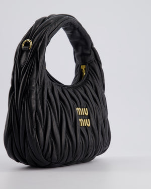 Miu Miu Small Black Wander Matelassé Nappa Leather Hobo Bag with Gold Hardware RRP £1,930