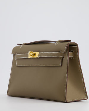 *HOT & RARE* Hermès Kelly Pochette Bag in Etoupe Swift Leather and Gold Hardware