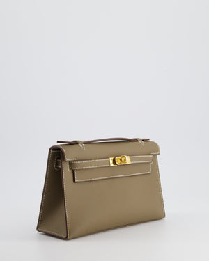 *HOT & RARE* Hermès Kelly Pochette Bag in Etoupe Swift Leather and Gold Hardware