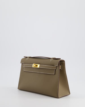 *HOT & RARE* Hermès Kelly Pochette Bag in Etoupe Swift Leather and Gold Hardware