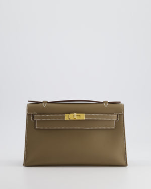 *HOT & RARE* Hermès Kelly Pochette Bag in Etoupe Swift Leather and Gold Hardware