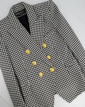 Balmain Black and White Houndstooth Blazer Jacket with Gold Button Details Size FR 38 (UK 8)